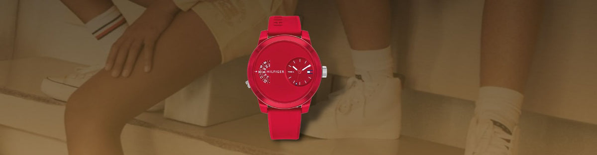 Tommy Hilfiger Denim Red Dial Red Rubber Strap Watch for Men - 1791557