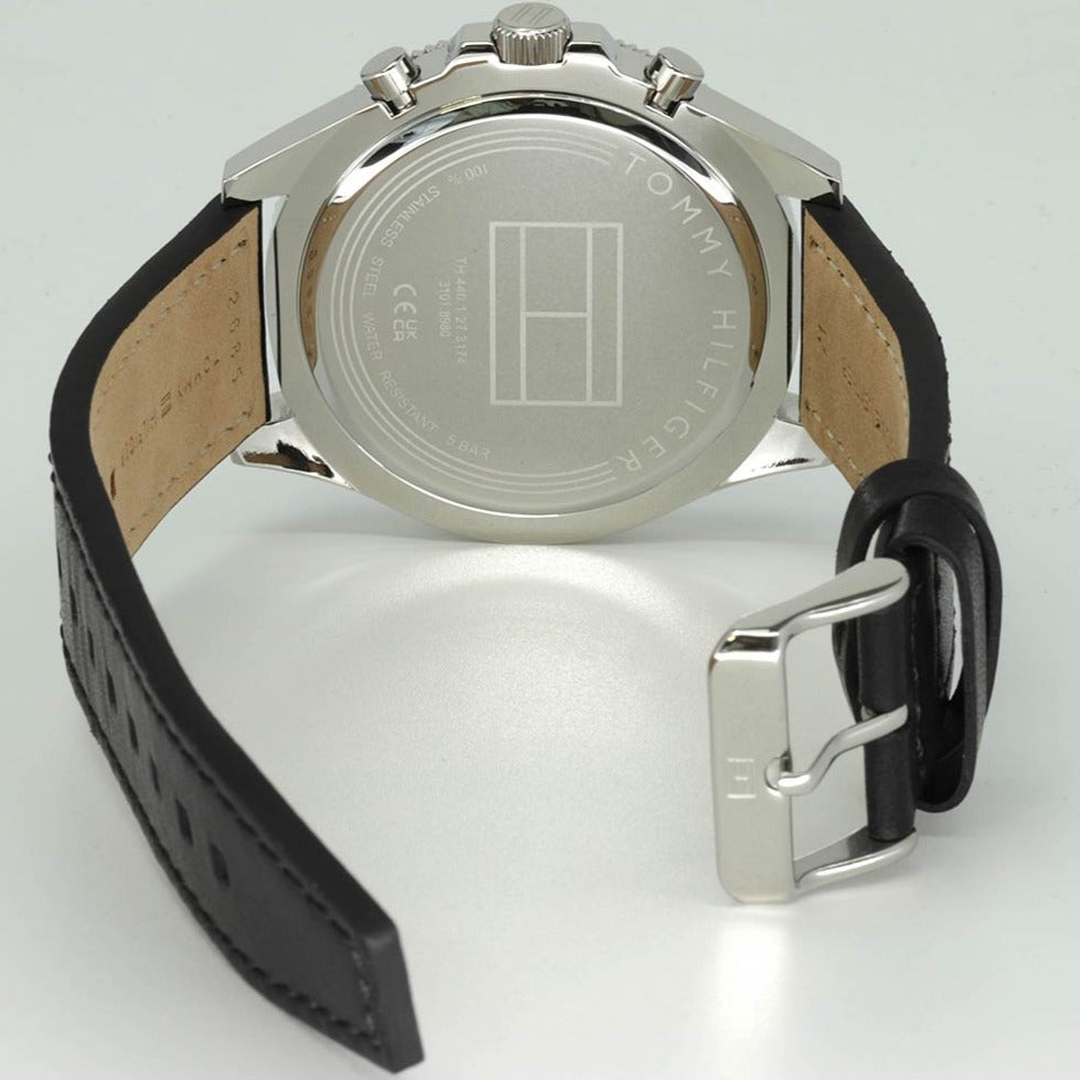 Tommy Hilfiger Larson Chronograph Black Dial Black Leather Strap Watch For Men - 1791984