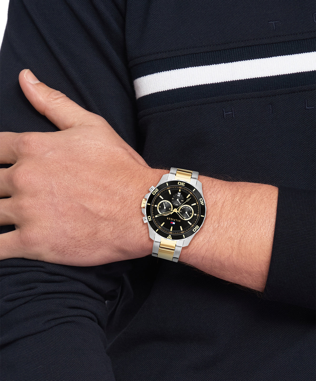 Tommy Hilfiger Jordon Chronograph Black Dial Two Tone Steel Strap Watch For Men - 1792095