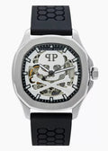 Philipp Plein High-Conic Automatic Silver Dial Black Silicone Strap Watch For Men- PWRAA0123
