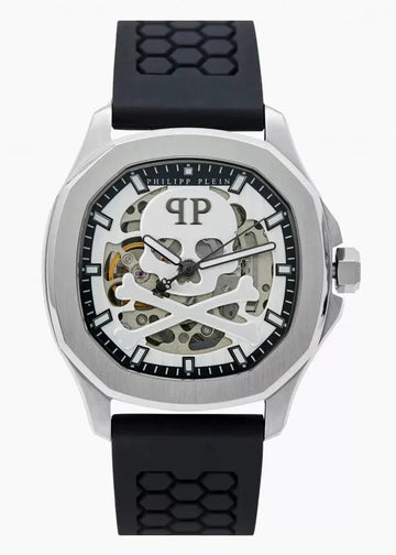 Philipp Plein High-Conic Automatic Silver Dial Black Silicone Strap Watch For Men- PWRAA0123