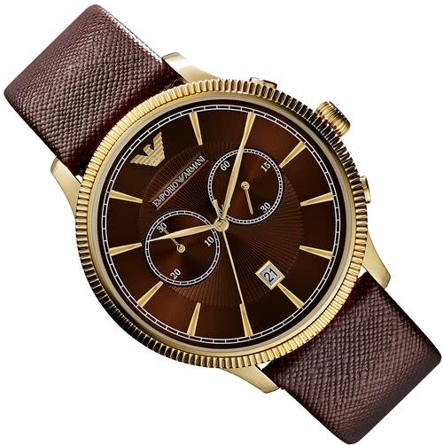 Emporio Armani Alpha Large Chronograph Brown Dial Brown Leather Strap Watch for Men - AR1793