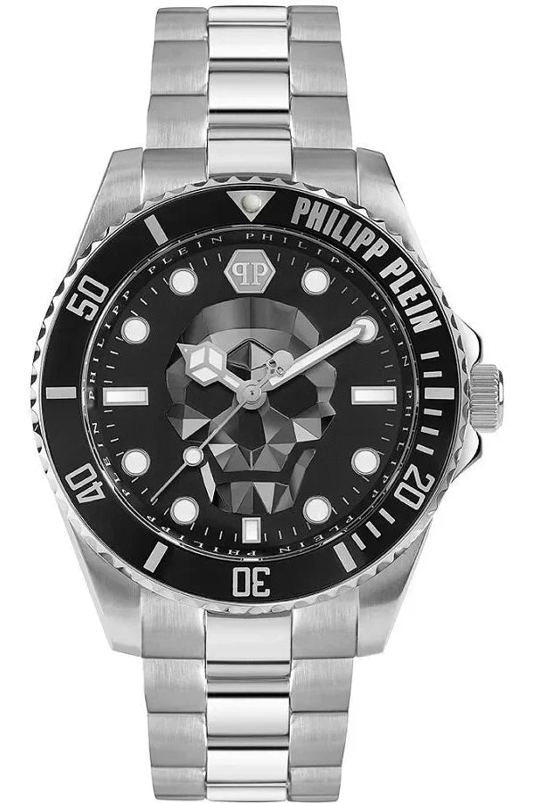 Philipp Plein The $kull Diver Black Dial Silver Stainless Steel Strap Watch For Men- PWOAA0522