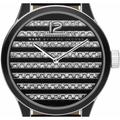 Marc Jacobs Lidia Stripe Glitz Black Dial Black Leather Strap Watch for Women - MBM1166