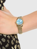 Michael Kors Lexington Quartz Blue Dial Gold Steel Strap Watch For Women - MK3271