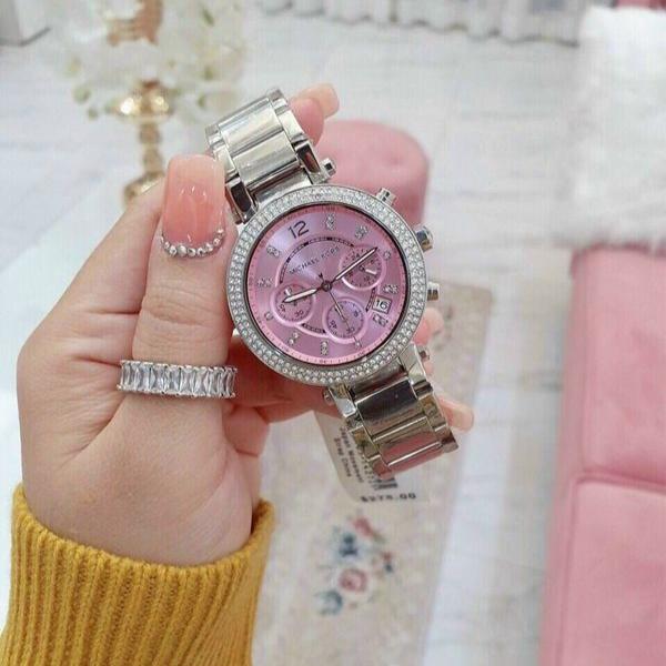 Michael Kors Parker Chronograph Pink Dial Silver Steel Strap Watch For Women - MK6105