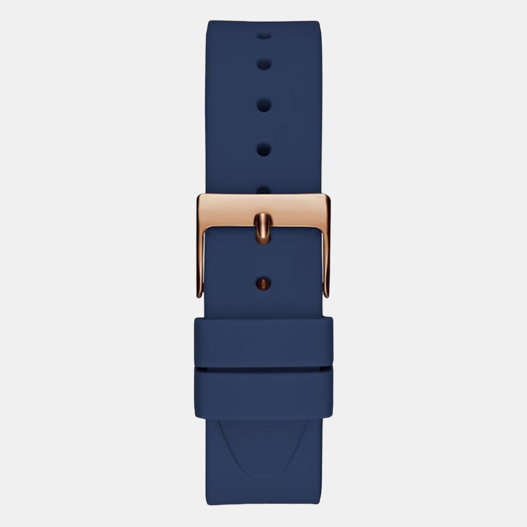 Guess Multifunction Crystals Rose Gold Dial Blue Rubber Strap Watch For Women - GW0439L4