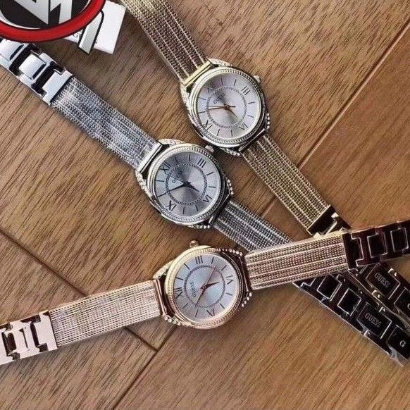 Guess Whisper Silver Dial Silver Mesh Bracelet Watch for Women - W1084L1