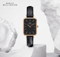 Daniel Wellington Quadro Sheffield Black Dial Black Leather Strap Watch For Women - DW00100435