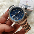 Fossil Bowman Chronograph Blue Dial Silver Steel Strap Watch for Men - FS5604