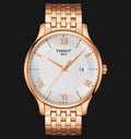 Tissot T Classic Tradition White Dial Rose Gold Steel Strap Watch For Women - T063.610.33.038.00