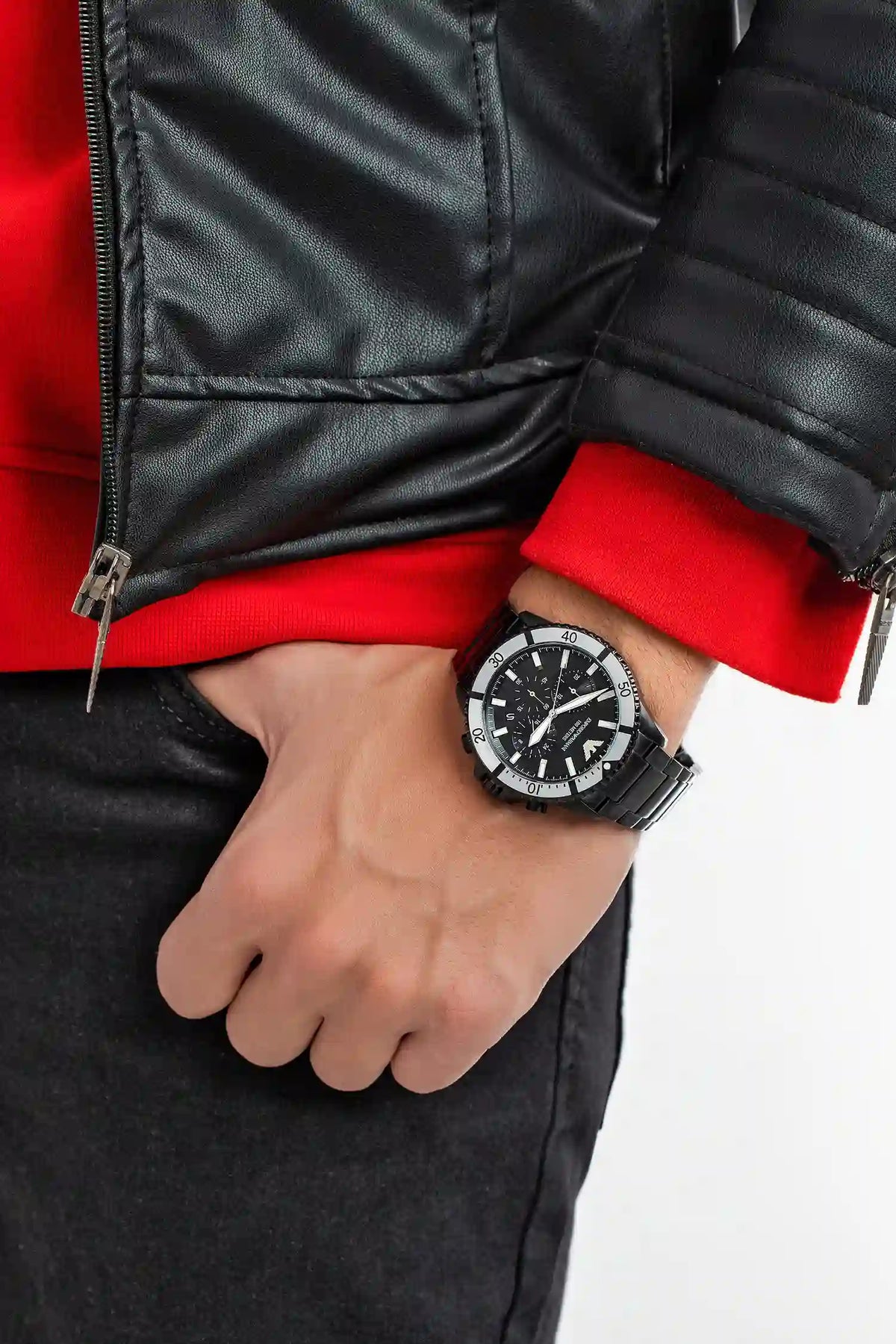 Emporio Armani Diver Chronograph Black Dial Black Steel Strap Watch For Men - AR80050