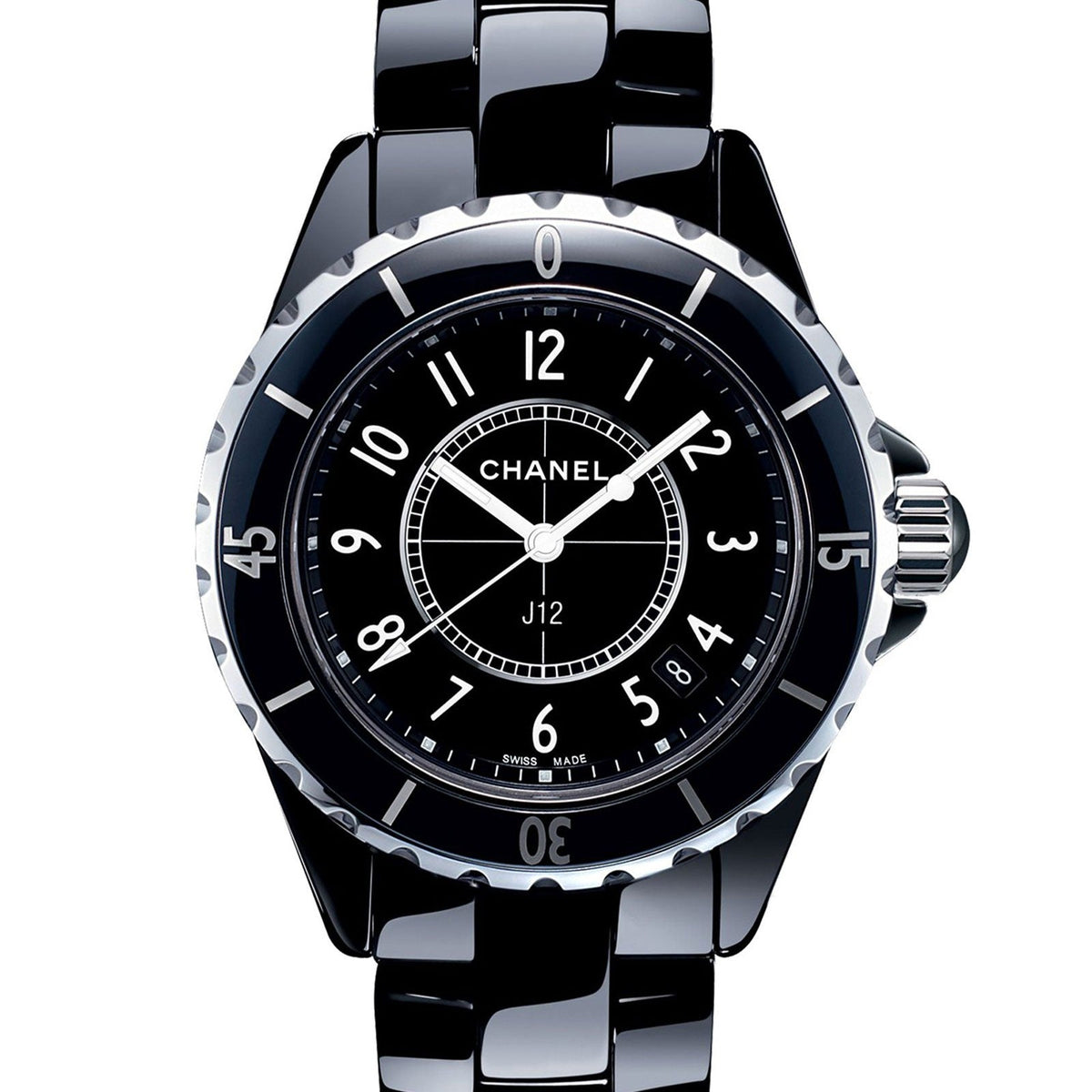Chanel J12 Quartz Ceramic Black Dial Black Steel Strap Watch for Women - J12 H0682