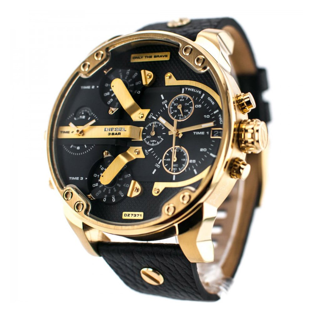 Diesel Mr Daddy Chronograph Black Dial Black Leather Strap Watch For Men - DZ7371