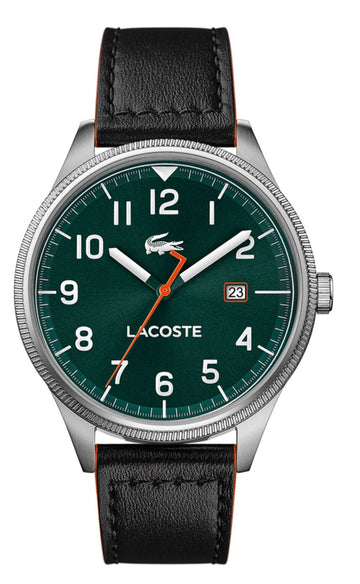 Lacoste Continental Green Dial Black Leather Strap Watch for Men - 2011019
