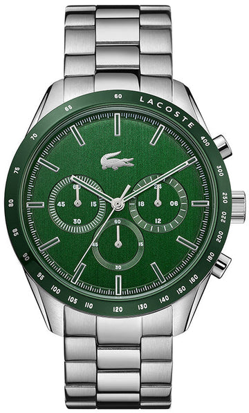 Lacoste Boston Chronograph Green Dial Silver Steel Strap Watch for Men - 2011080
