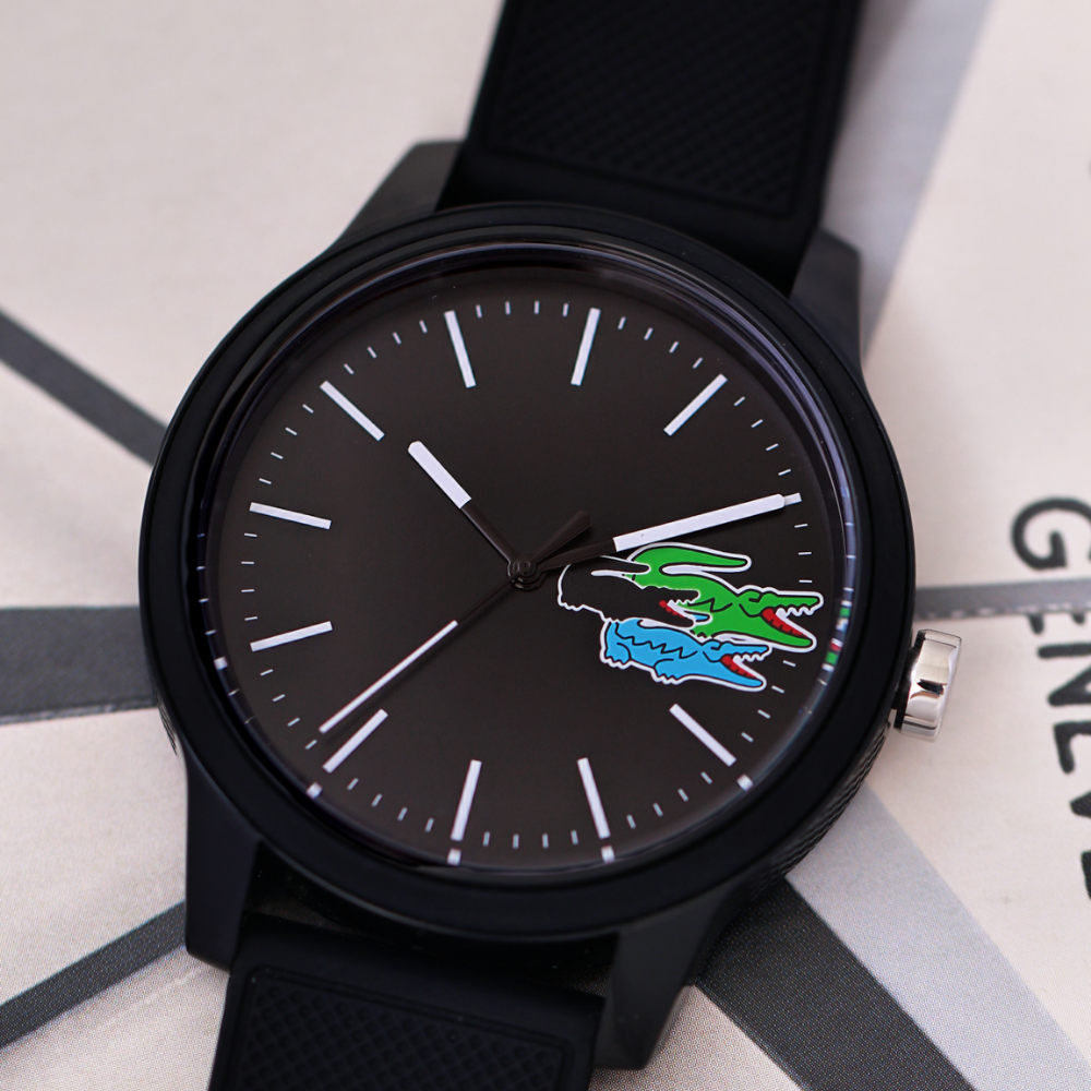Lacoste 12.12 Black Dial Black Silicon Strap Watch for Men - 2011134