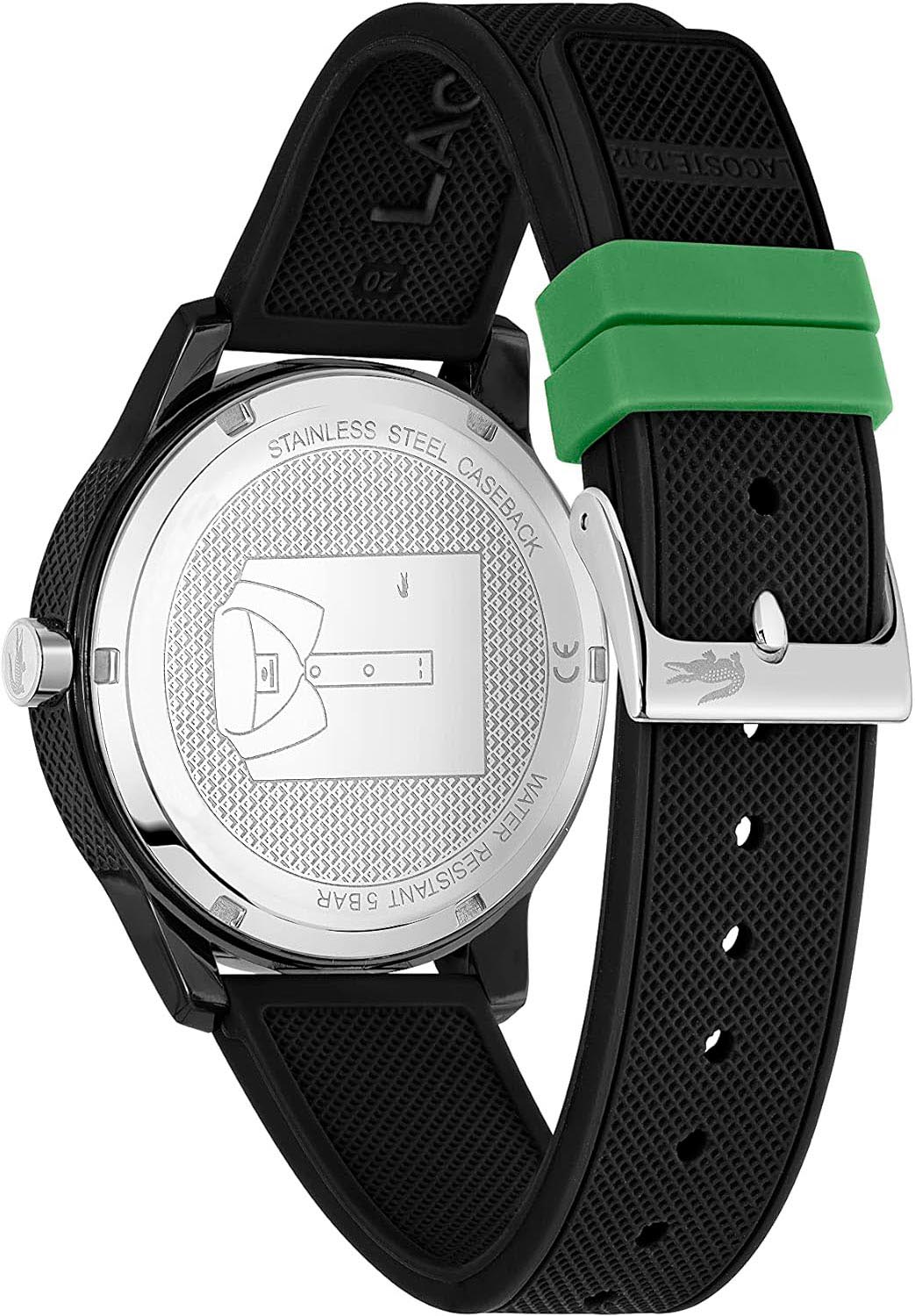 Lacoste 12.12 Black Dial Black Silicon Strap Watch for Men - 2011134