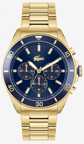 Lacoste Tiebreaker Chronograph Blue Dial Gold Steel Strap Watch for Men - 2011151
