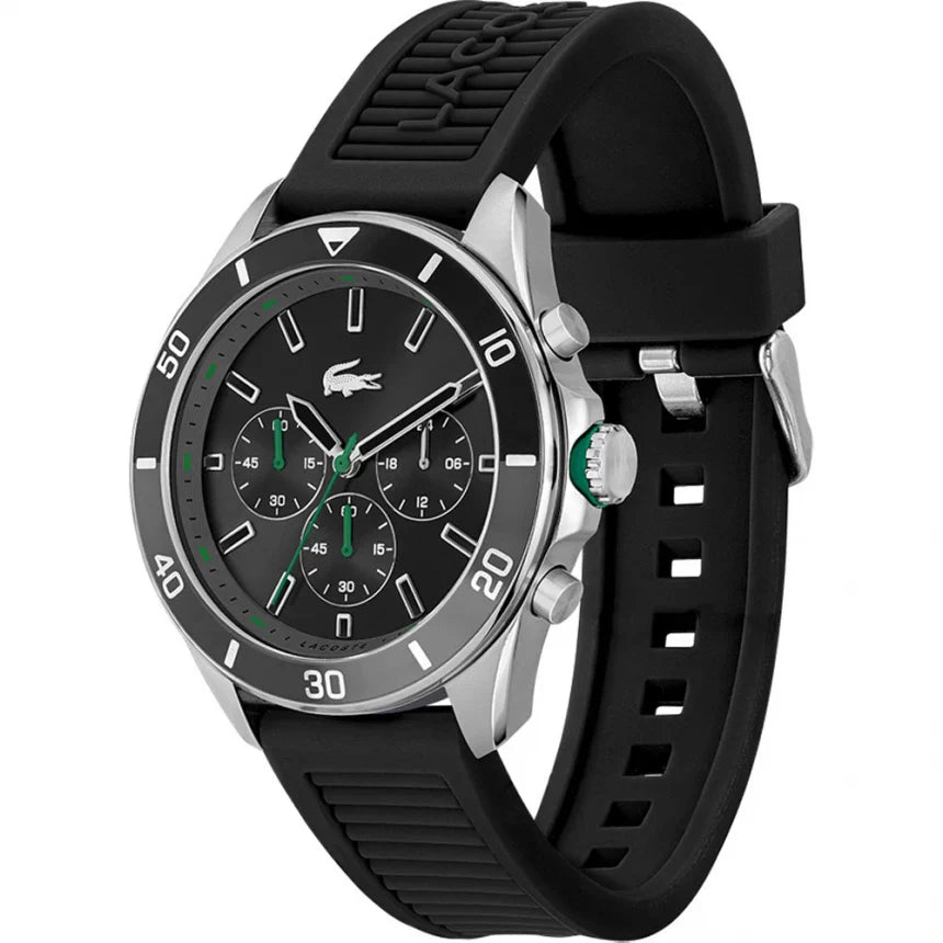Lacoste Tiebreaker Chronograph Black Dial Black Silicone Strap Watch for Men - 2011152