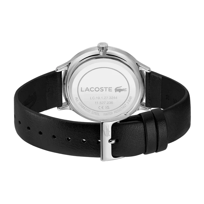 Lacoste Club Multidial Black Dial Black Leather Strap Watch for Men - 2011226