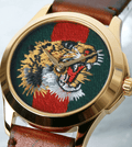 Gucci Le Marche Des Merveilles Red & Green Dial Brown Leather Strap Unisex Watch - YA126497