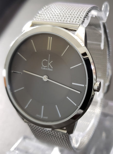 Calvin Klein Minimal Grey Dial Silver Mesh Bracelet Watch for Men - K3M21124