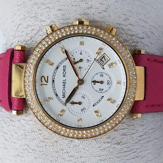 Michael Kors Parker Chronograph White Dial Pink Leather Strap Watch for Women - MK2297