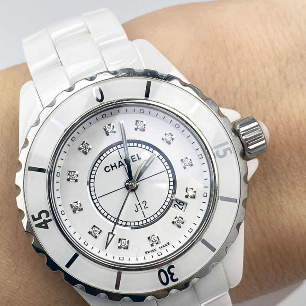 Chanel J12 Diamonds Ceramic White Dial White Steel Strap Watch for Women - J12 H1628