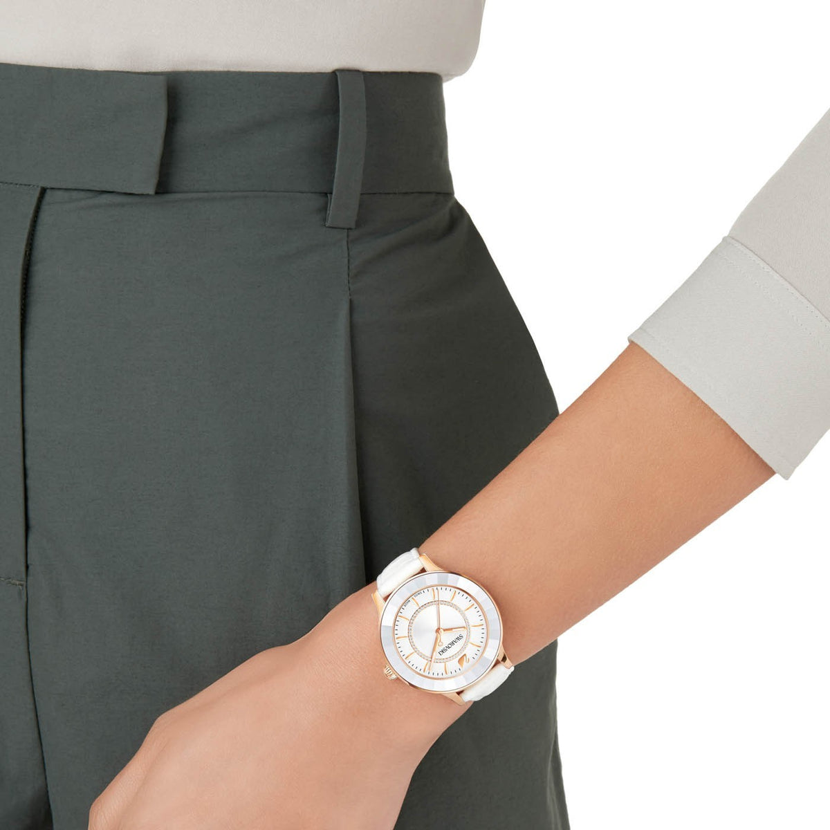 Swarovski Octea Lux White Dial White Leather Strap Watch for Women - 5414416