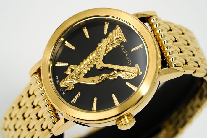 Versace Virtus Quartz Black Dial Gold Steel Strap Watch for Women - VEHC00619