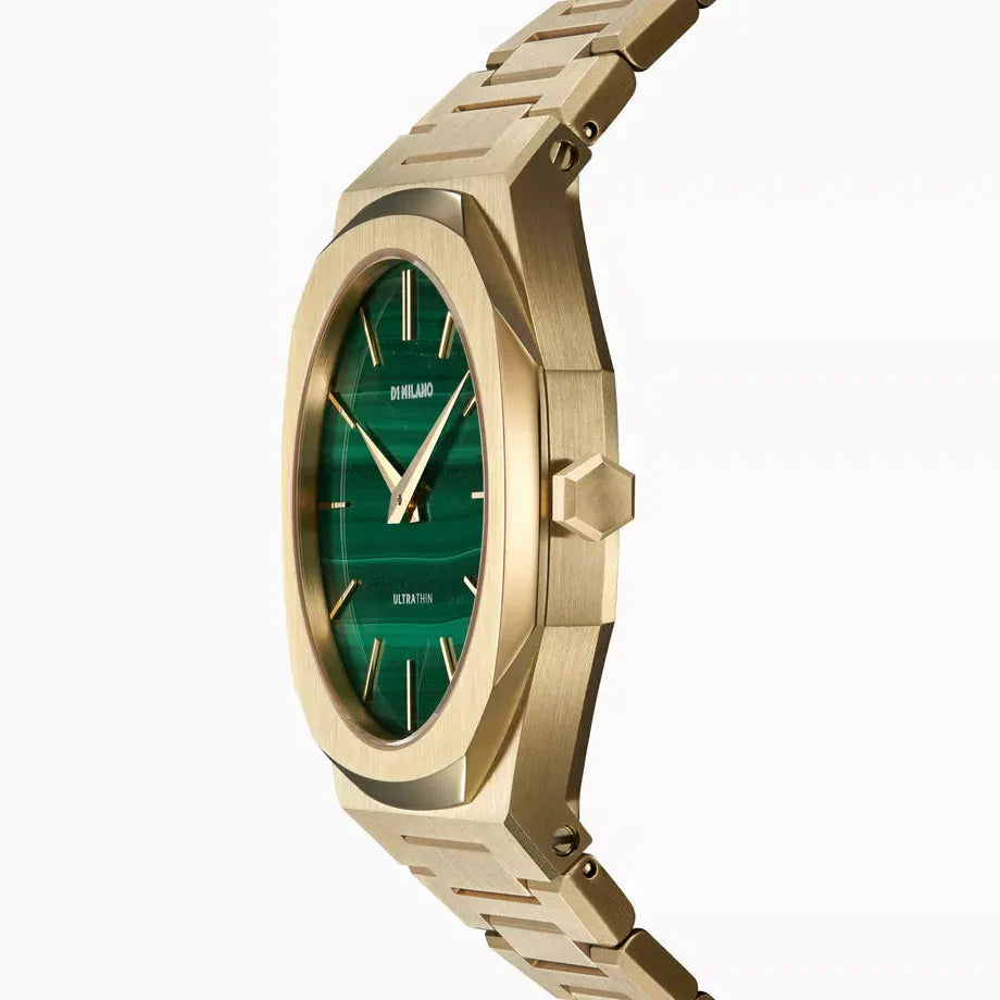 D1 Milano Ultra Thin Malachite Green Dial Gold Steel Strap Watch for Men - D1-UTBJ30