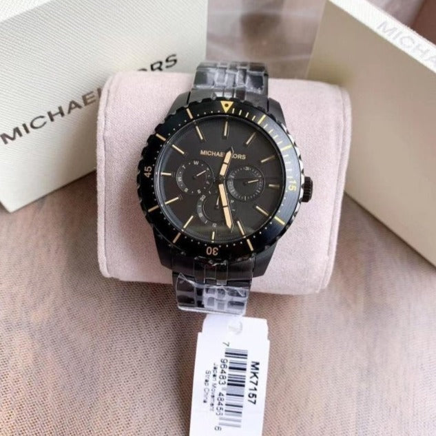 Michael Kors Cunningham Chronograph Black Dial Black Steel Strap Watch For Men - MK7157