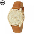 Michael Kors Lexington Chronograph Gold Dial Brown Leather Strap Watch For Men - MK8447