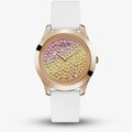 Guess Crush Crystals Gold Dial White Rubber Strap Watch for Women - W1223L3