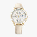 Tommy Hilfiger Carly Silver Dial Cream Leather Strap Watch for Women - 1781790