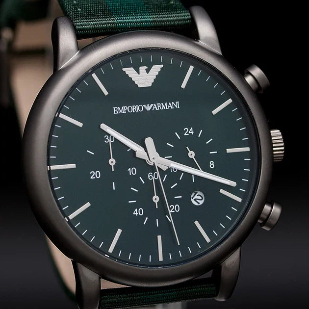 Emporio Armani Luigi XLarge Chronograph Green Dial Green Fabric Strap Watch for Men - AR1950