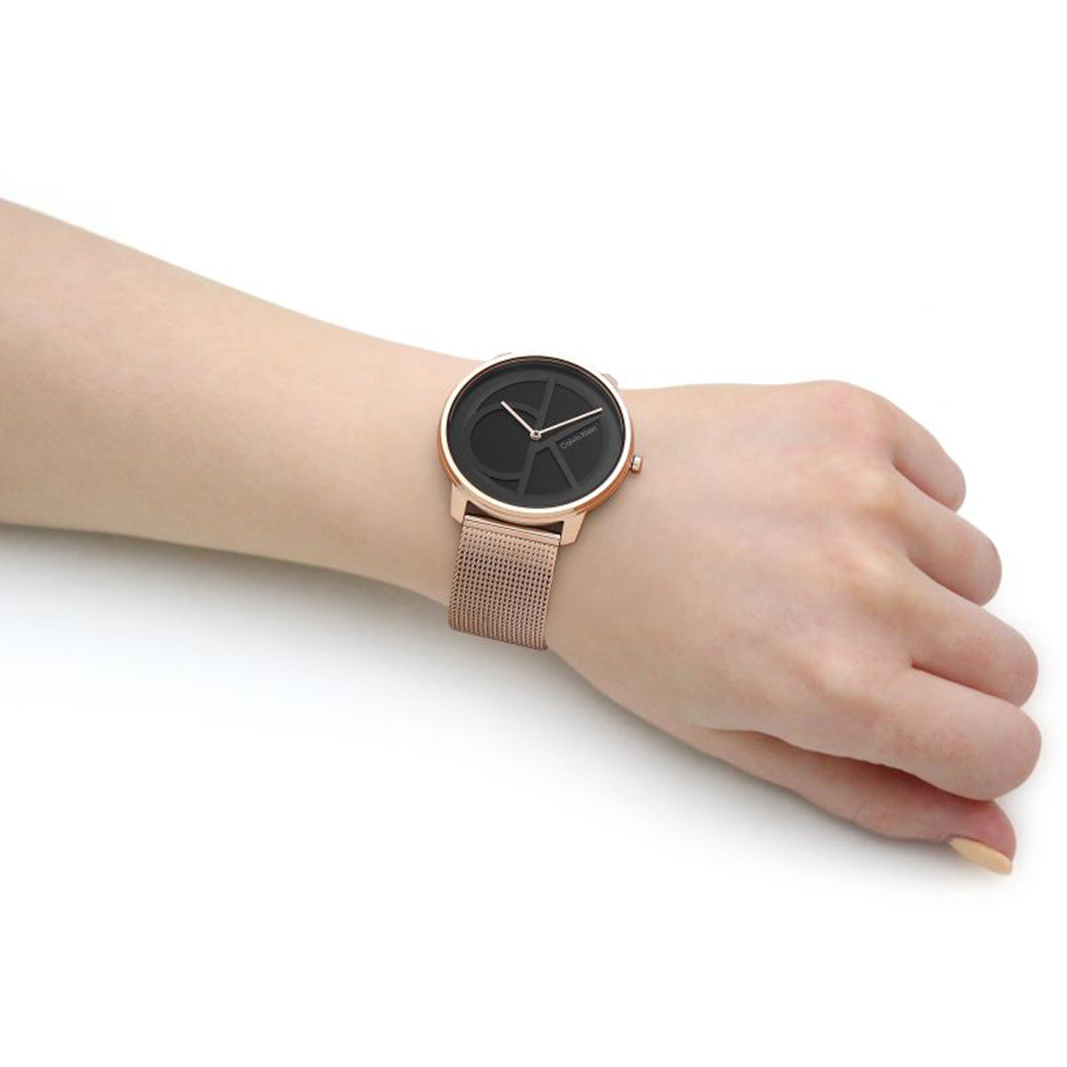 Calvin Klein Minimal Black Dial Rose Gold Mesh Bracelet Watch for Men - K3M22621