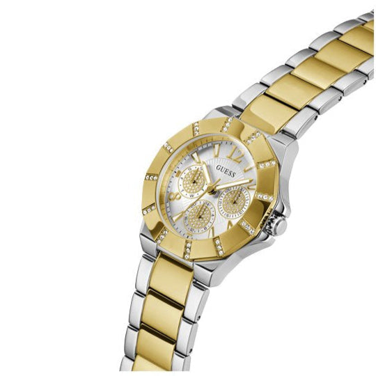 Guess Sunray Multifunction Silver Dial Two Tone Steel Strap Watch for Women - GW0616L2