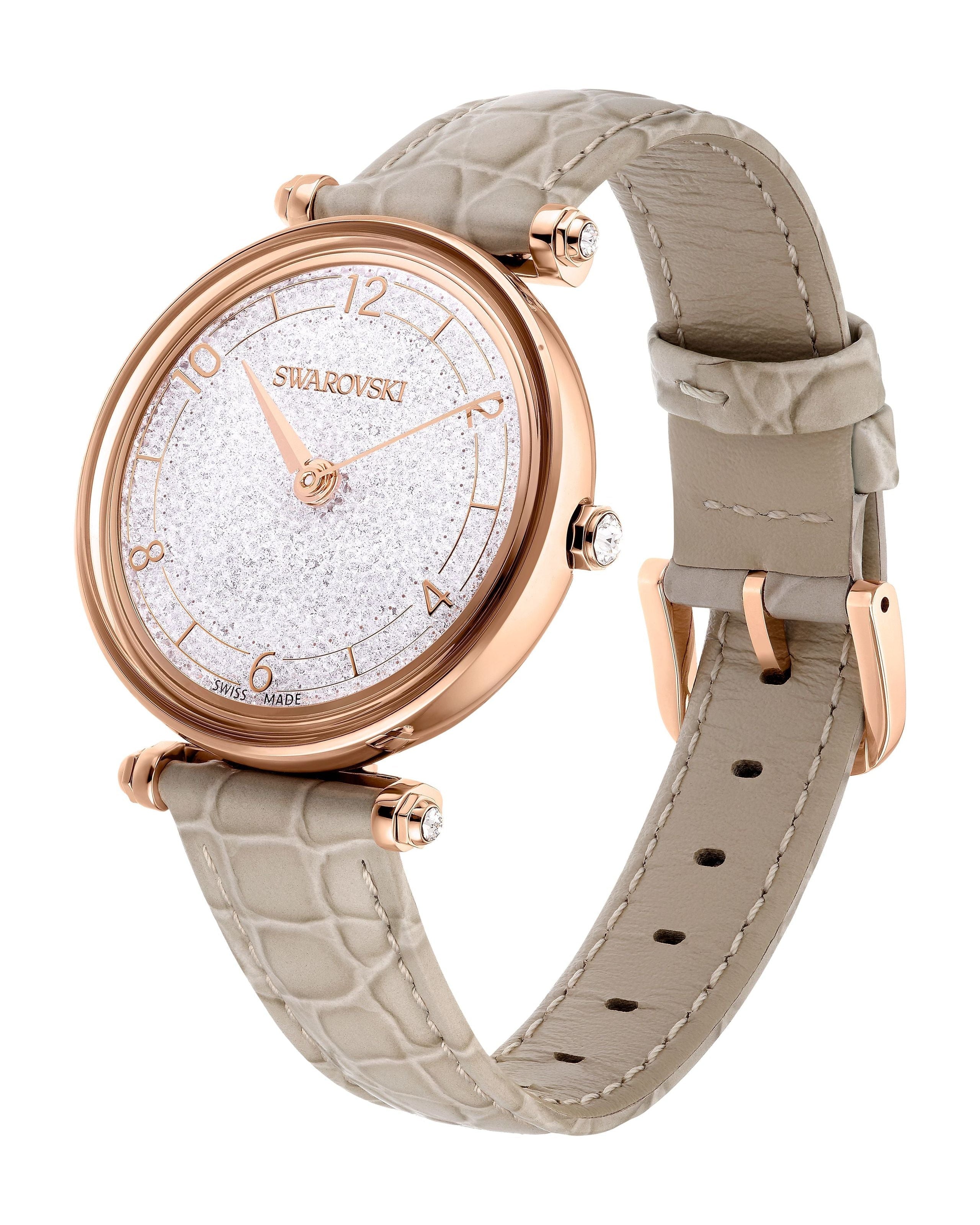 Swarovski Crystalline Wonder Silver Dial Beige Leather Strap Watch for Women - 5656899