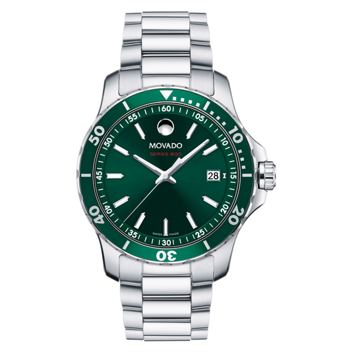 Movado Series 800 Green Dial Silver Steel Strap Watch For Men - 2600136