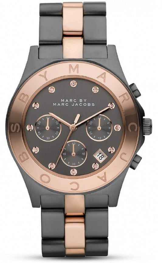 Marc Jacobs Blade Chronograph Grey Dial Two Tone Steel Strap Watch for Women - MBM8583