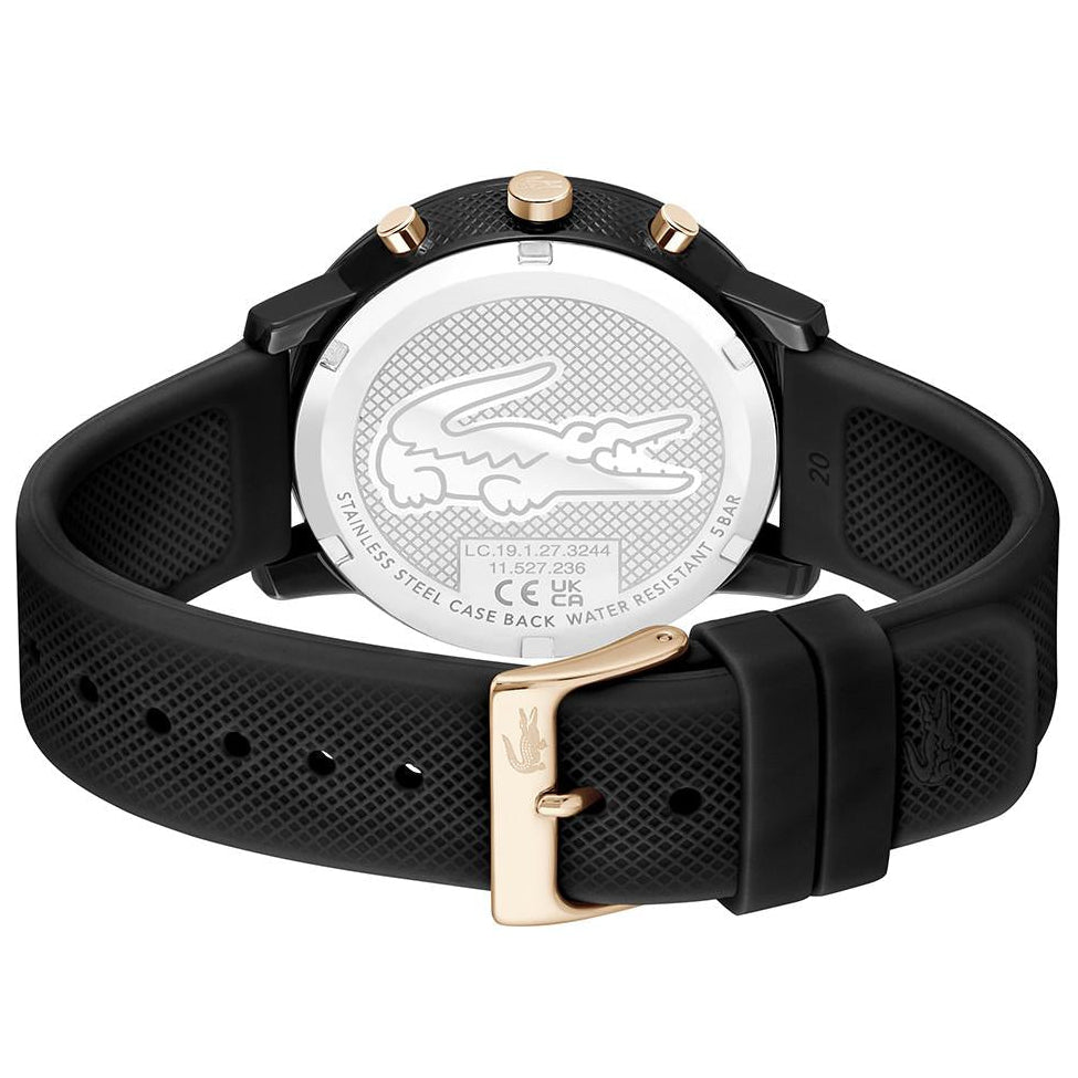 Lacoste 12.12 Chronograph Black Dial Black Silicon Strap Watch for Men - 2011247