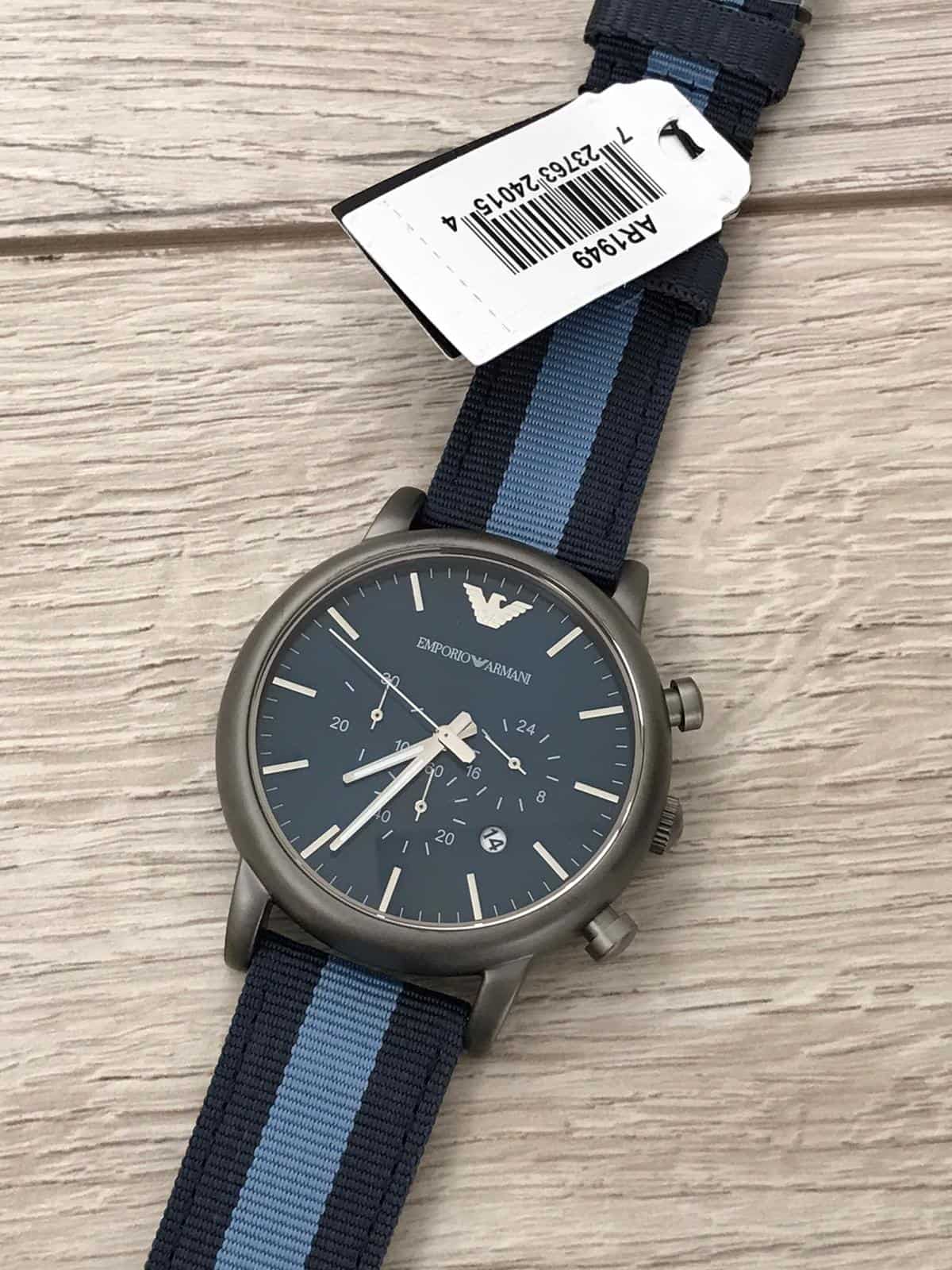 Emporio Armani Luigi Chronograph Quartz Blue Dial Blue Nylon Strap Watch For Men - AR1949