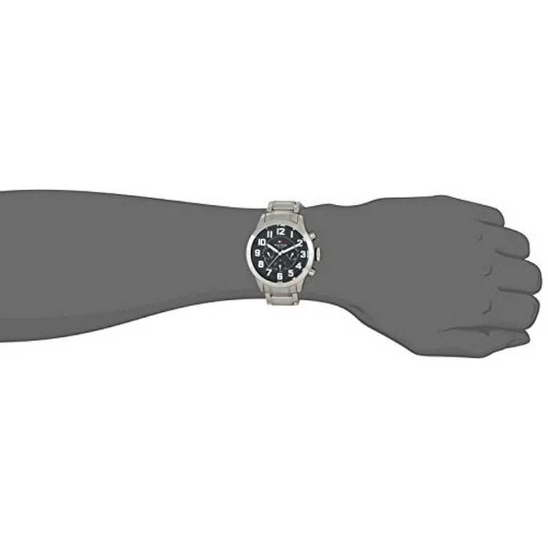 Tommy Hilfiger Trent Chronograph Black Dial Silver Steel Strap Watch for Men - 1791054