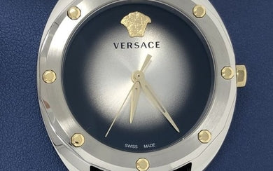 Versace Shadov Quartz Silver Dial Snakeskin Green Leather Strap Watch for Women - VEBM00718