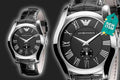 Emporio Armani Valente Black Dial Black Leather Strap Watch For Men - AR0643