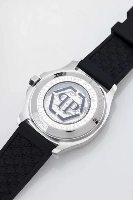 Philipp Plein High-Conic Automatic Silver Dial Black Silicone Strap Watch For Men- PWRAA0123