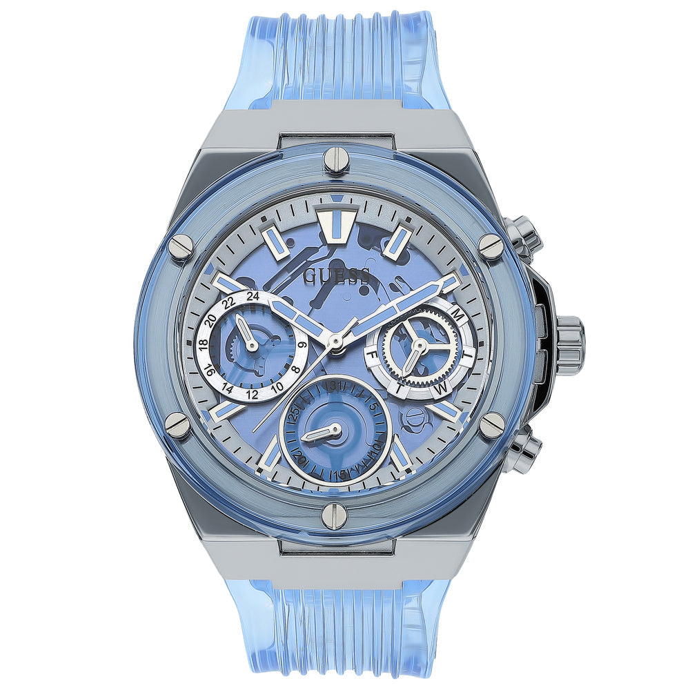 Guess Athena Active Life Clear White Dial Blue Rubber Strap Watch for Women - GW0409L1