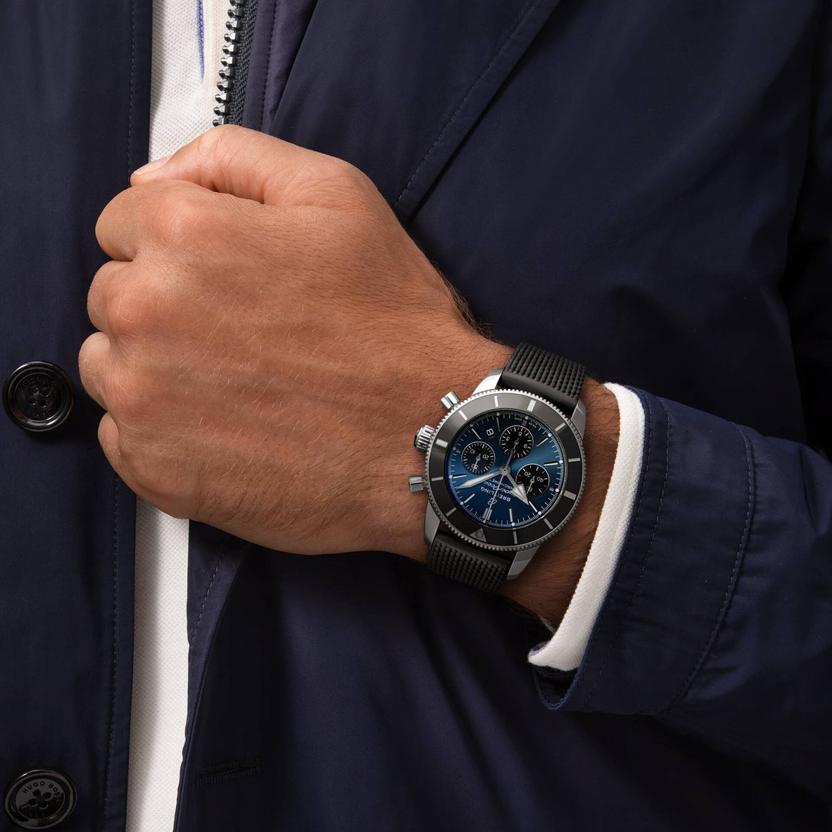 Breitling Superocean Heritage B01 Chronograph 44 Blue Dial Black Mesh Bracelet Watch for Men - AB0162121C1S1